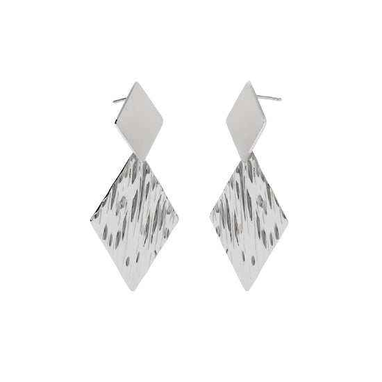 Orecchini pendenti Kidult Style in acciaio con rombi lavorati MISURA UNICA