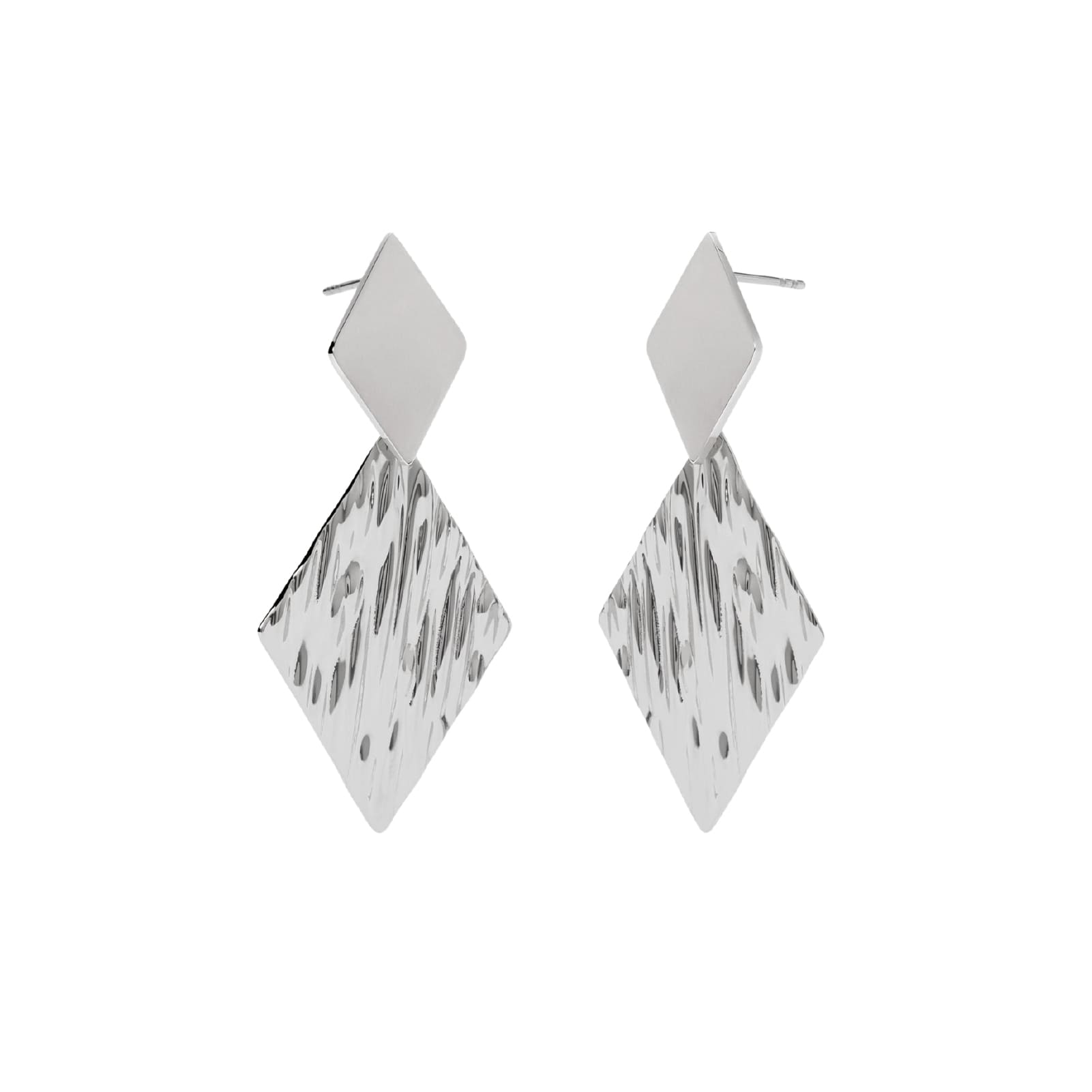 Orecchini pendenti Kidult Style in acciaio con rombi lavorati MISURA UNICA