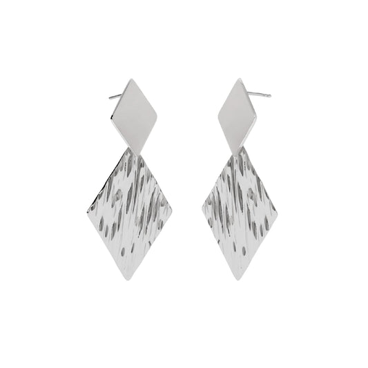 Orecchini pendenti Kidult Style in acciaio con rombi lavorati MISURA UNICA