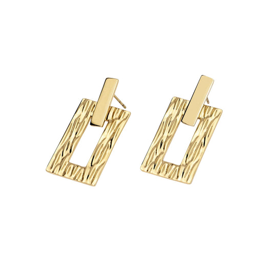 Orecchini pendenti Kidult Style acciaio dorato rettangolari MISURA UNICA