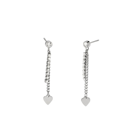 Orecchini pendenti Kidult Style in acciaio cuori e cristalli MISURA UNICA