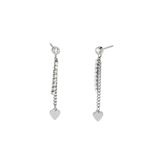 Orecchini pendenti Kidult Style in acciaio cuori e cristalli MISURA UNICA