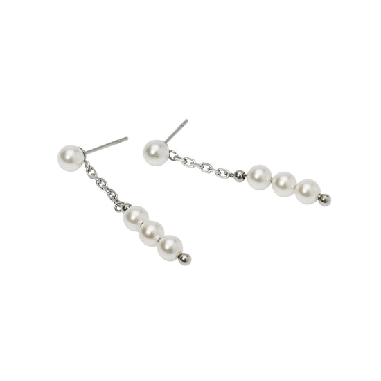 Orecchini pendenti Kidult Style in acciaio con perle bianche MISURA UNICA