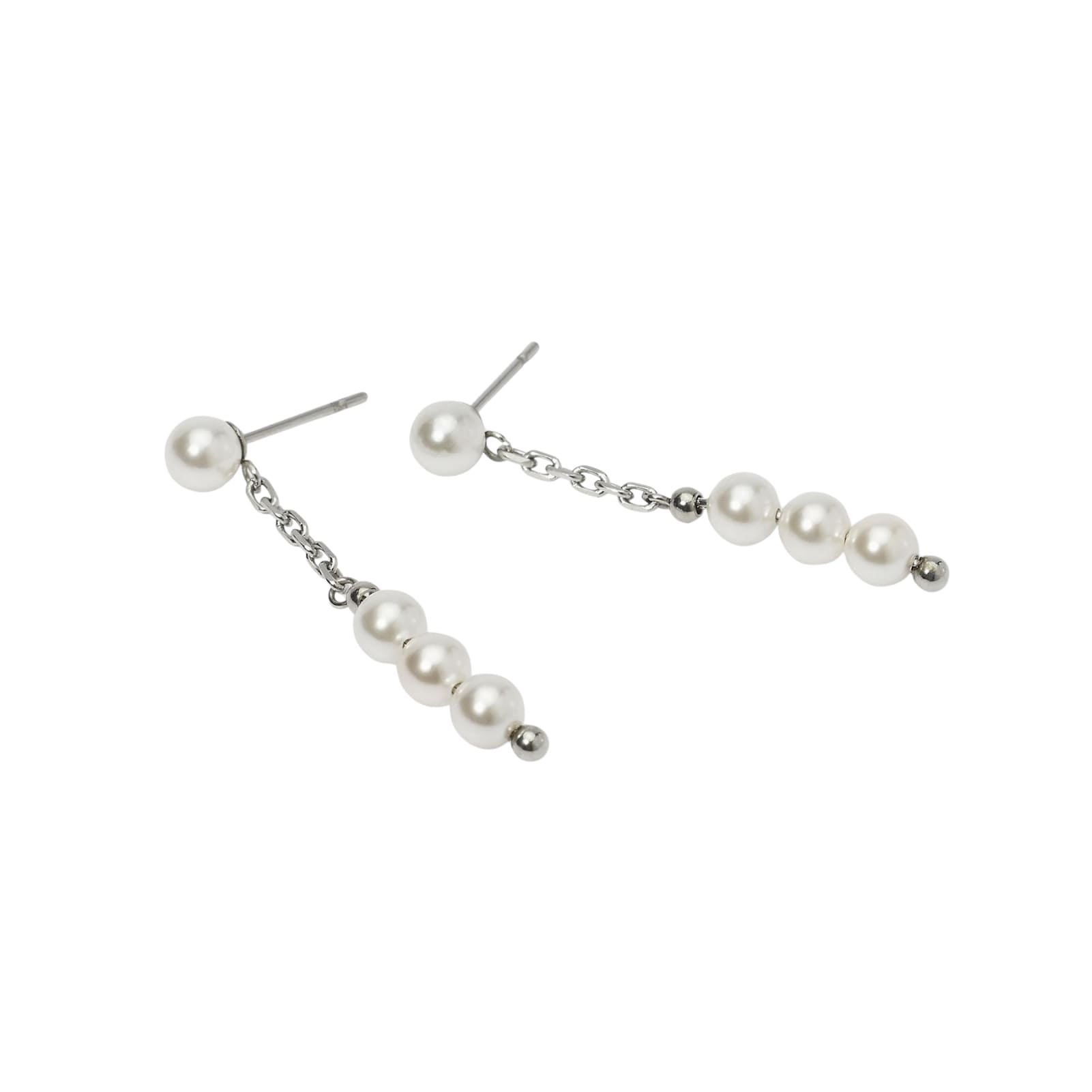 Orecchini pendenti Kidult Style in acciaio con perle bianche MISURA UNICA