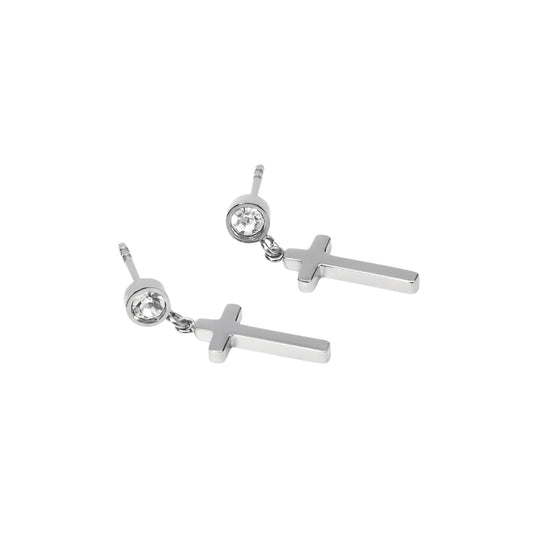 Orecchini pendenti Kidult Style in acciaio croci e cristalli MISURA UNICA