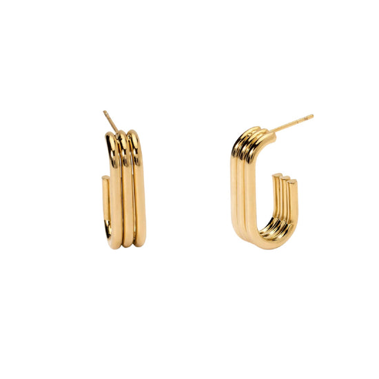 Orecchini Kidult Style in acciaio dorato con tre ovali uniti MISURA UNICA