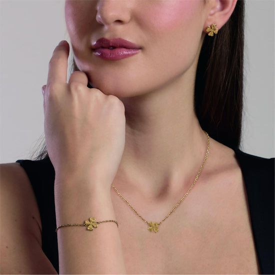 Orecchini Kidult Style in acciaio dorato con quadrifoglio MISURA UNICA
