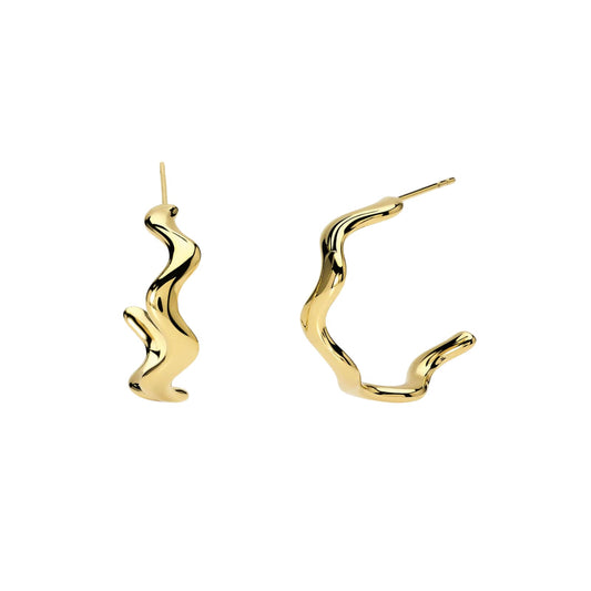 Orecchini a cerchio Kidult Style in acciaio pvd oro ondulati MISURA UNICA