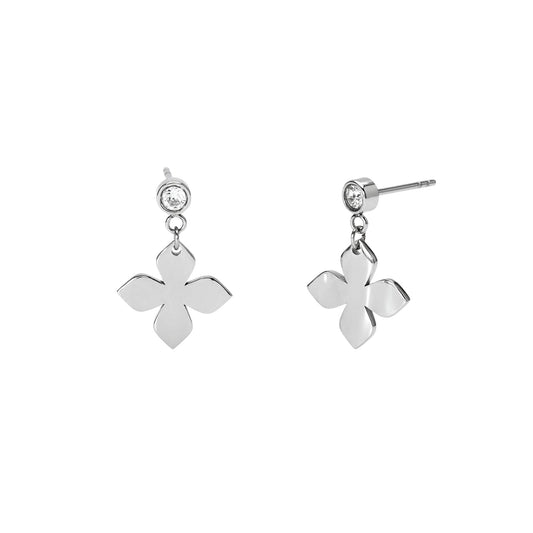 Orecchini Kidult Style in acciaio pendente fiore e cristallo MISURA UNICA