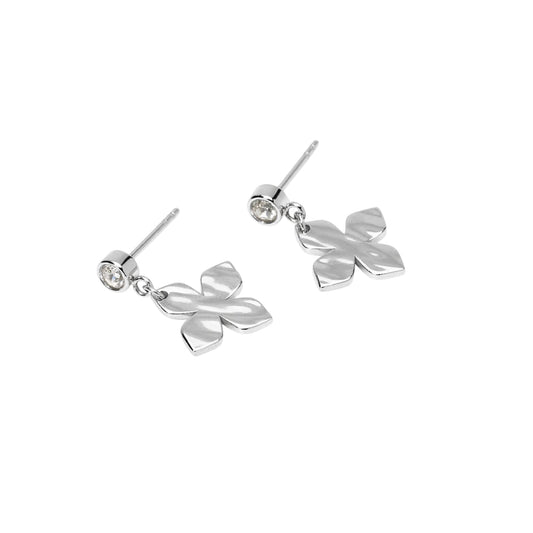 Orecchini Kidult Style in acciaio pendente fiore e cristallo MISURA UNICA