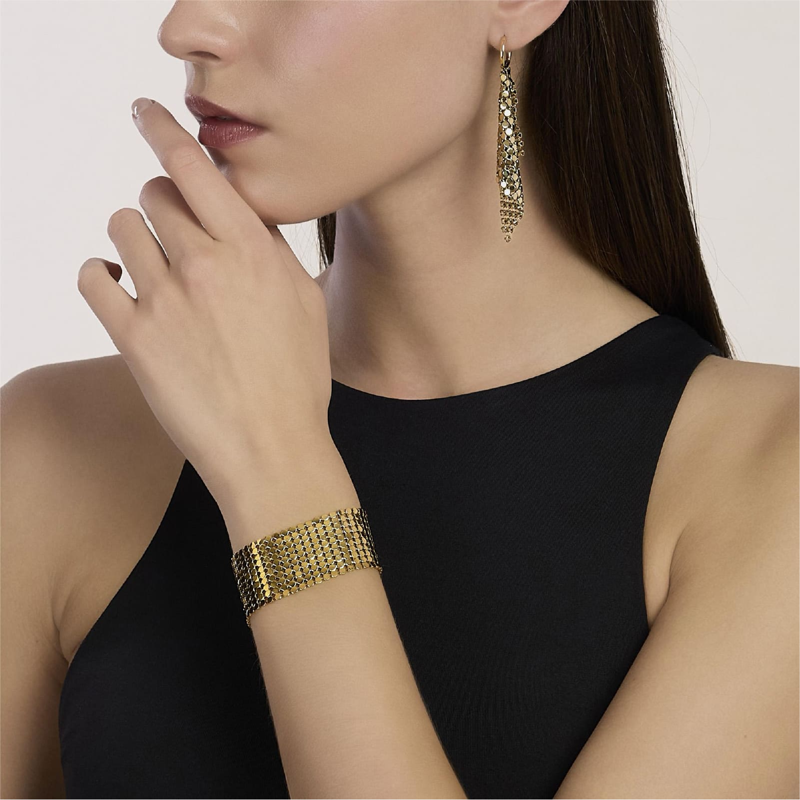 Orecchini pendenti Kidult Style in acciaio pvd oro maglia disco MISURA UNICA