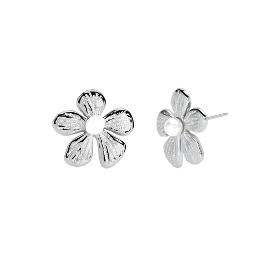 Orecchini Kidult Style in acciaio fiore e perla conchiglia MISURA UNICA
