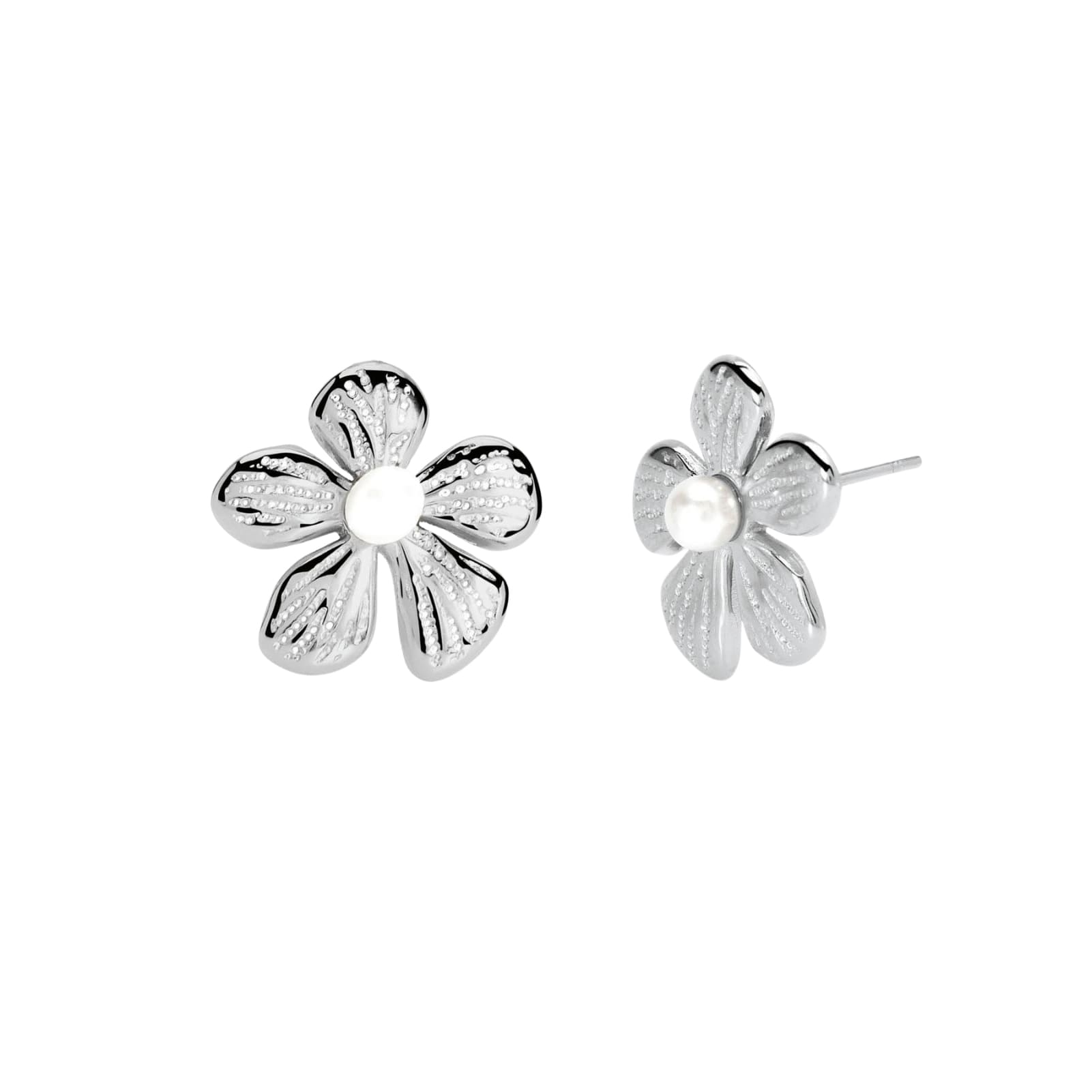 Orecchini Kidult Style in acciaio fiore e perla conchiglia MISURA UNICA