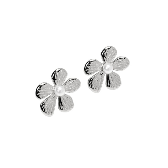 Orecchini Kidult Style in acciaio fiore e perla conchiglia MISURA UNICA