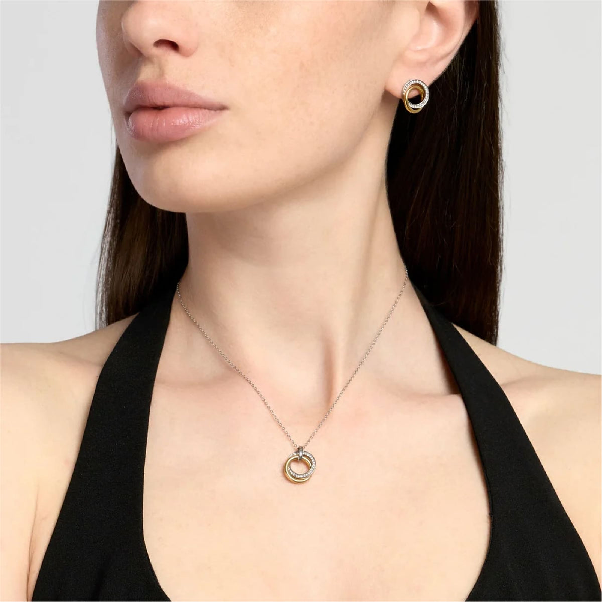 Orecchini lobo Kidult Style 87 in acciaio bicolore cristalli MISURA UNICA