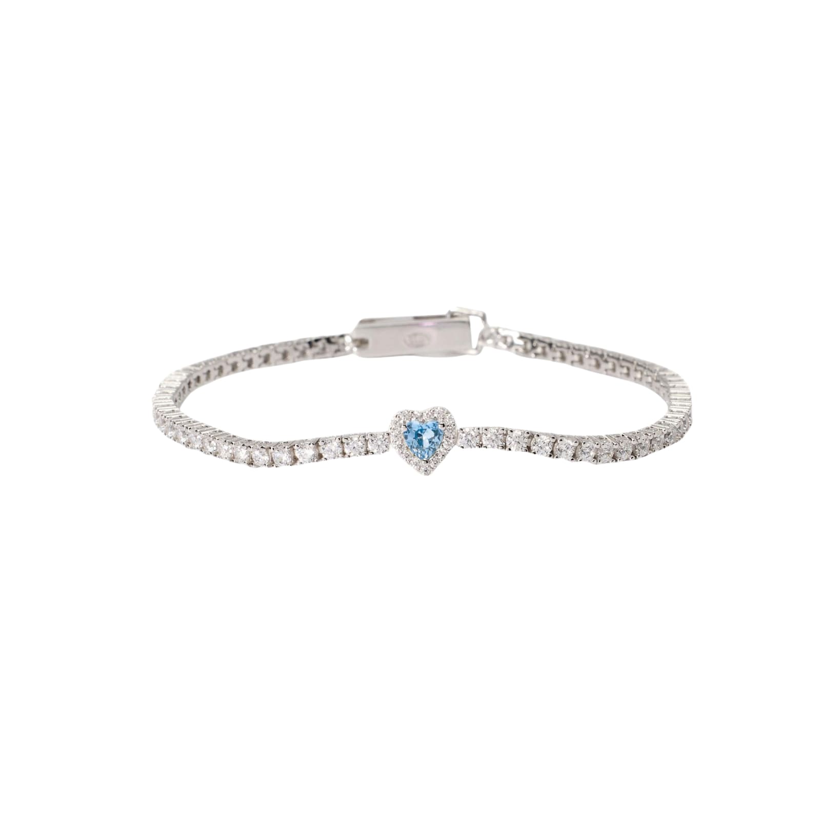 Bracciale tennis Mabina in argento con zirconi e acquamarina 16 cm