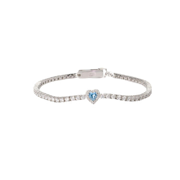 Bracciale tennis Mabina in argento con zirconi e acquamarina 16 cm