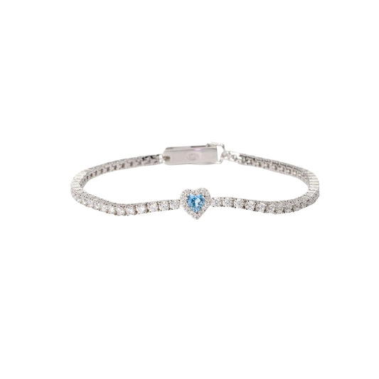 Bracciale tennis Mabina in argento con zirconi e acquamarina 16 cm