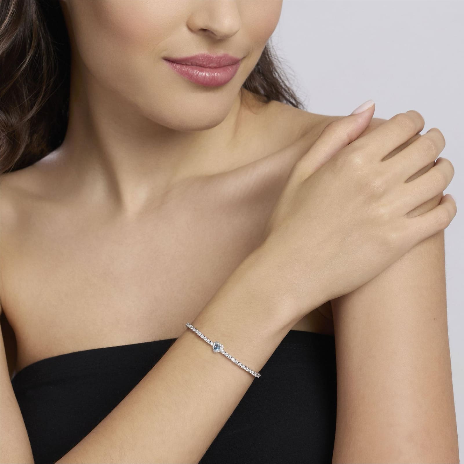 Bracciale tennis Mabina in argento con zirconi e acquamarina 16 cm