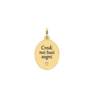 Charm ovale Kidult By You in acciaio 316L dorato e cristalli MISURA UNICA