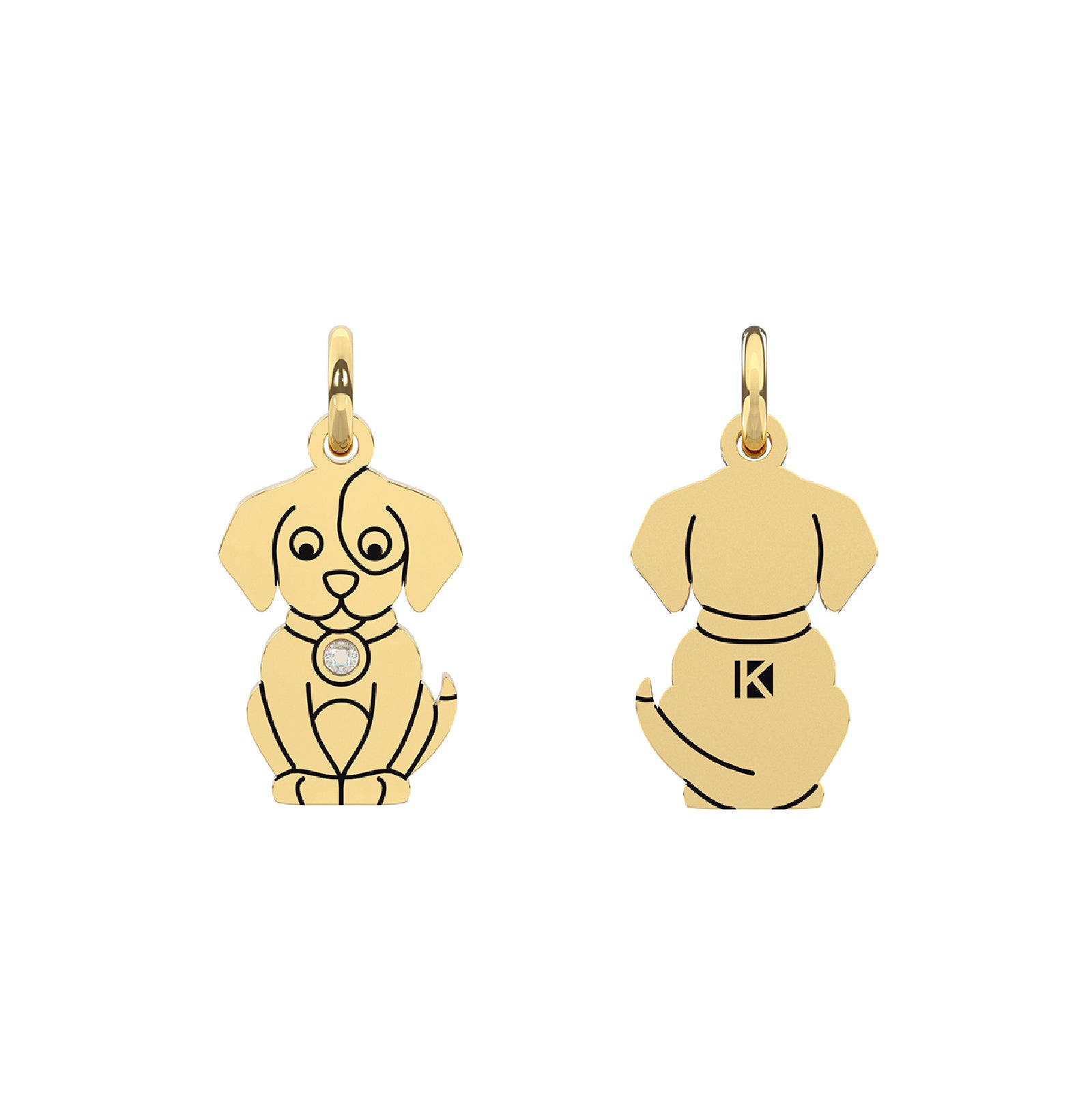 Charm cane Kidult By You in acciaio con pvd oro e cristalli MISURA UNICA