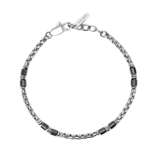 Bracciale uomo 2Jewels in acciaio con ceramica nera Regolabile 19-21 cm