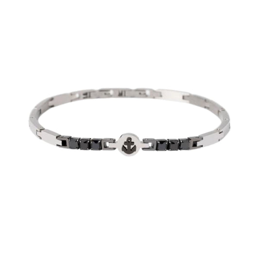 Bracciale uomo 2Jewels in acciaio con ancora e zirconi Regolabile 18-20 cm
