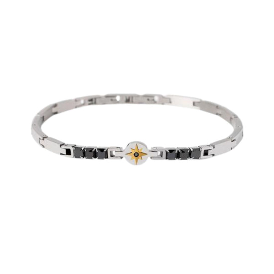 Bracciale uomo 2Jewels acciaio con rosa venti e zirconi Regolabile 18-20 cm