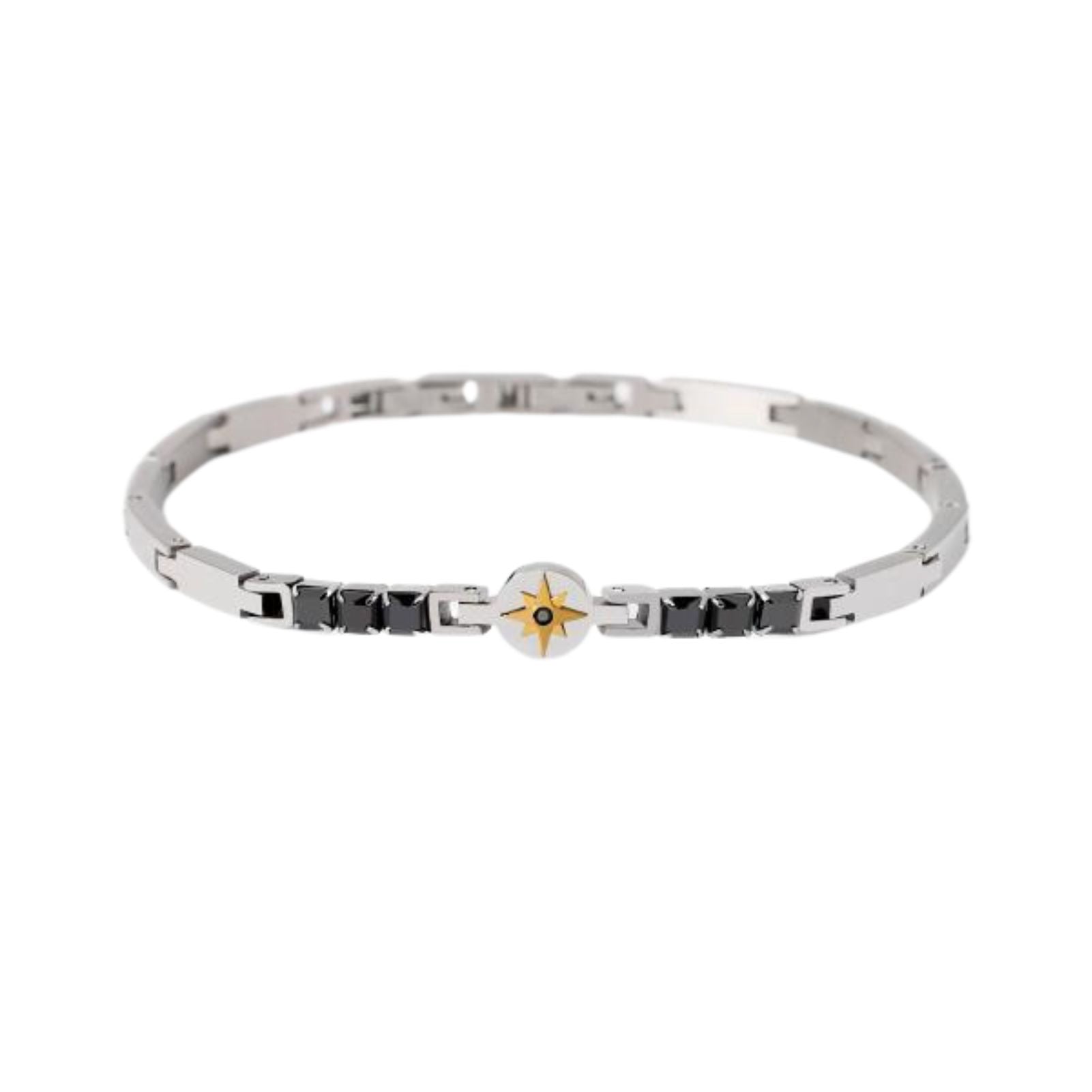 Bracciale uomo 2Jewels acciaio con rosa venti e zirconi Regolabile 18-20 cm