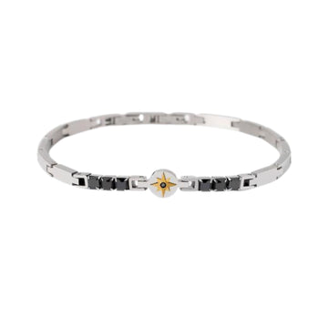 Bracciale uomo 2Jewels acciaio con rosa venti e zirconi Regolabile 18-20 cm
