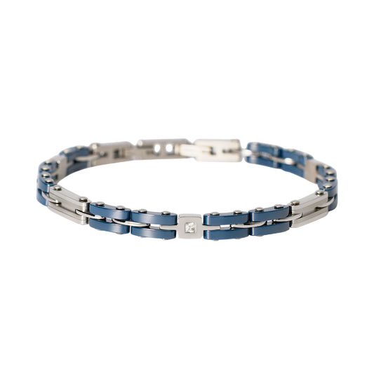 Bracciale uomo 2Jewels in acciaio ceramica blu e cristalli Regolabile 18,5-20 cm
