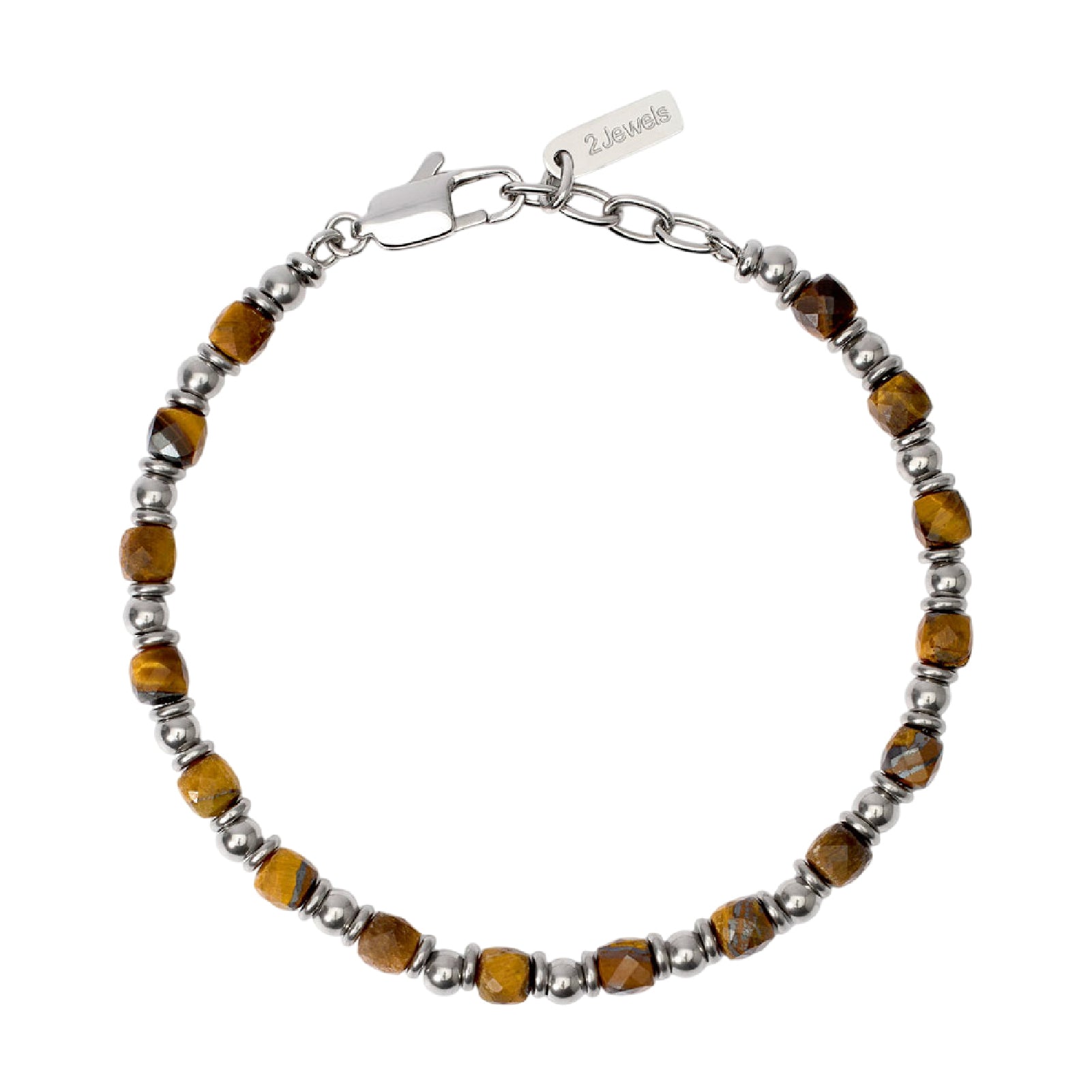 Bracciale da uomo 2Jewels in acciaio pietre di occhio di tigre Regolabile 19-21 cm