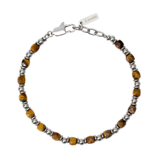 Bracciale da uomo 2Jewels in acciaio pietre di occhio di tigre Regolabile 19-21 cm