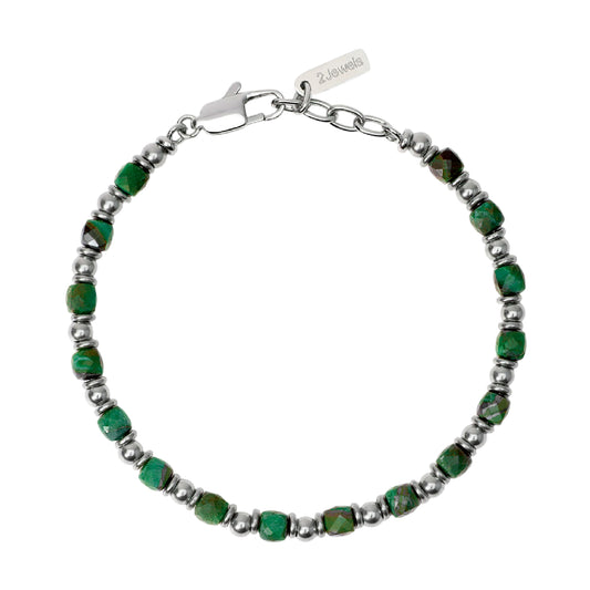 Bracciale da uomo 2Jewels in acciaio pietre di malachite Regolabile 19-21 cm