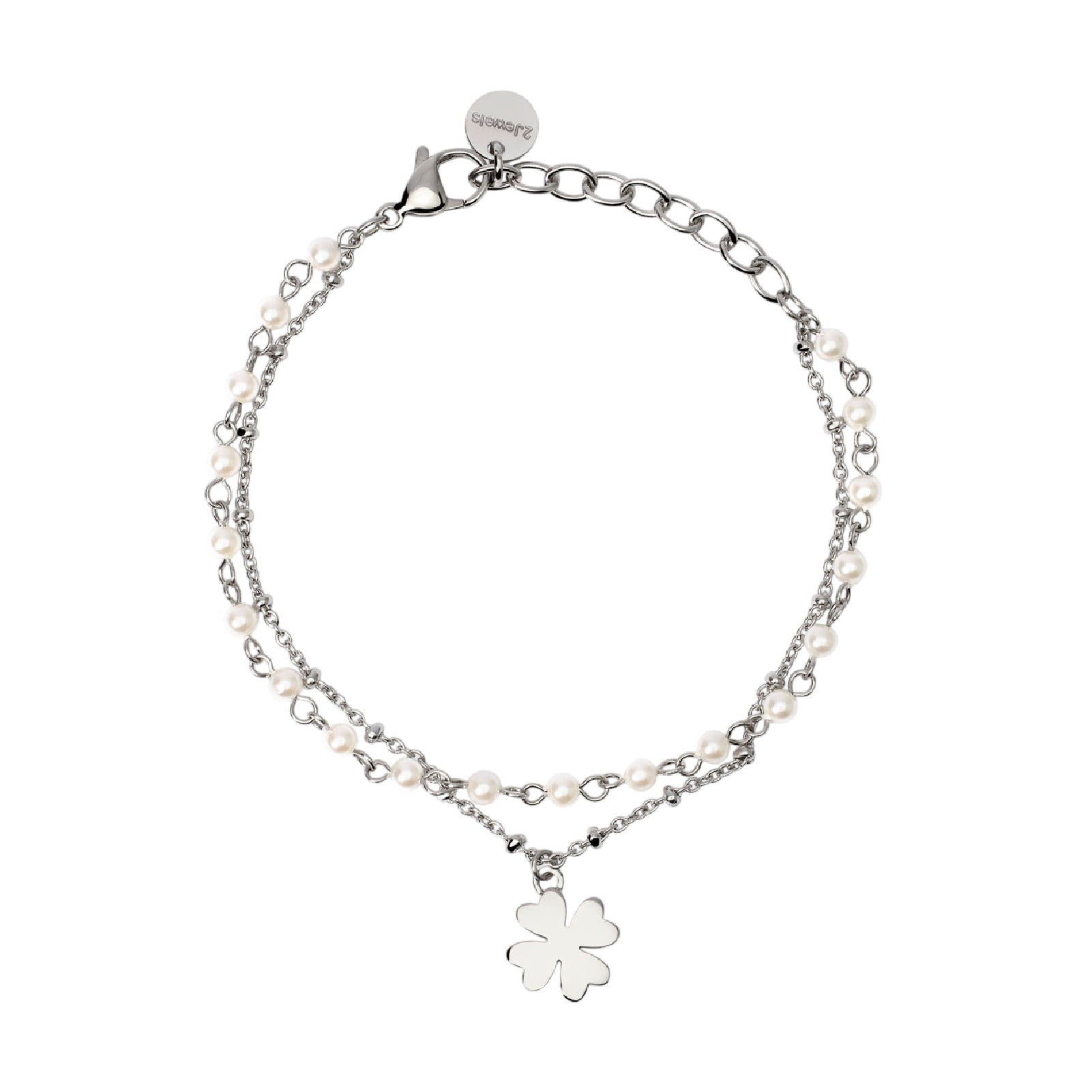 Bracciale donna 2Jewels in acciaio quadrifogli perle conchiglia Regolabile 16-19 cm