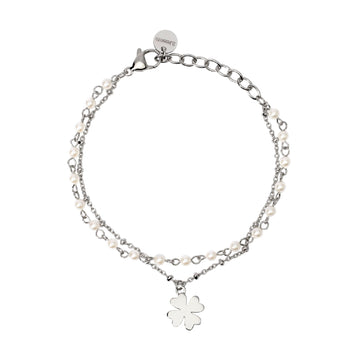 Bracciale donna 2Jewels in acciaio quadrifogli perle conchiglia Regolabile 16-19 cm