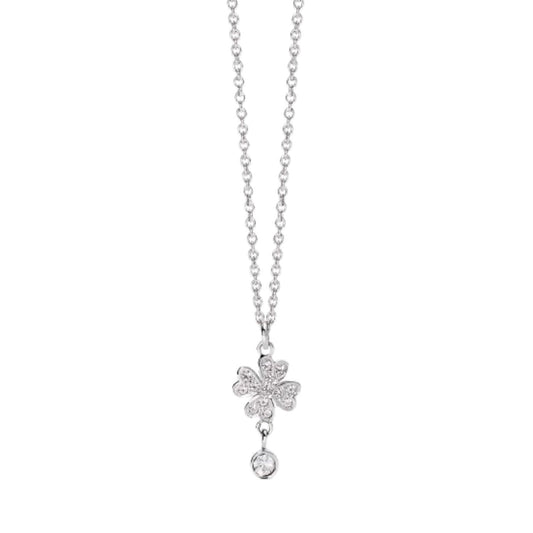 Collana donna 2Jewels acciaio quadrifoglio pavé cristalli MISURA UNICA