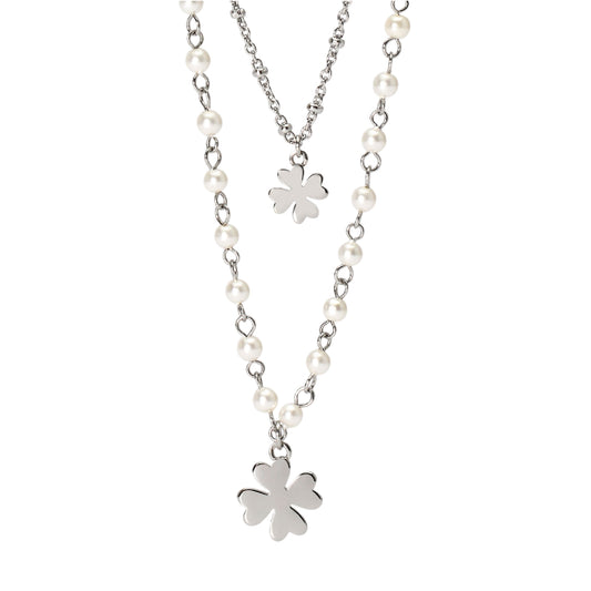 Collana da donna 2Jewels in acciaio con perle e quadrifogli MISURA UNICA