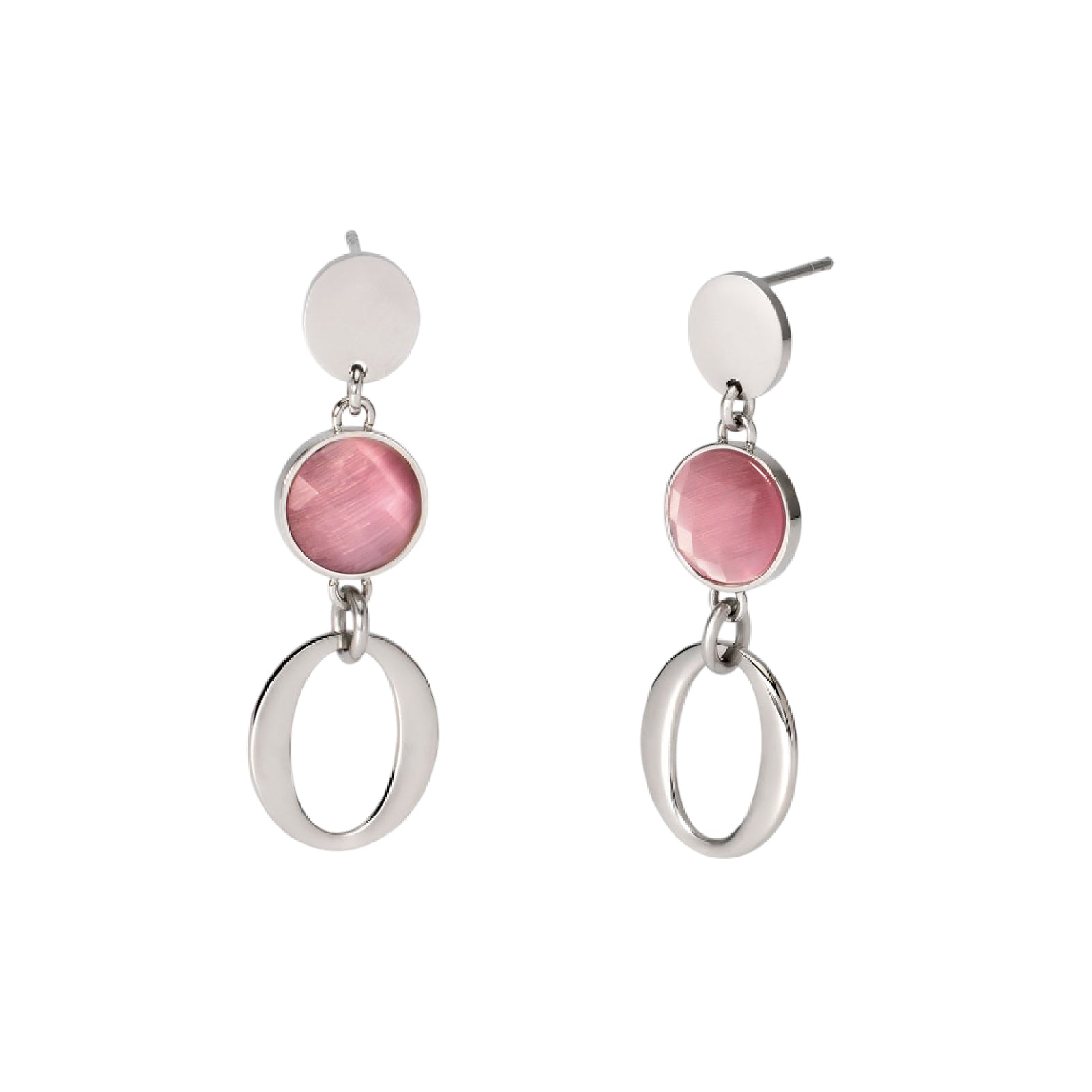 Orecchini pendenti da donna 2Jewels in acciaio con pietra rosa MISURA UNICA