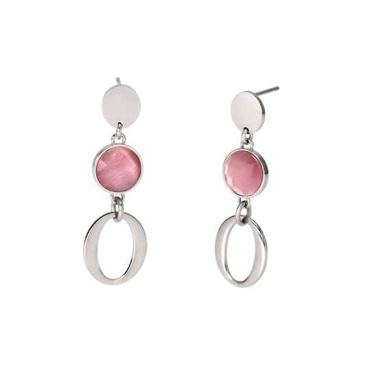 Orecchini pendenti da donna 2Jewels in acciaio con pietra rosa MISURA UNICA