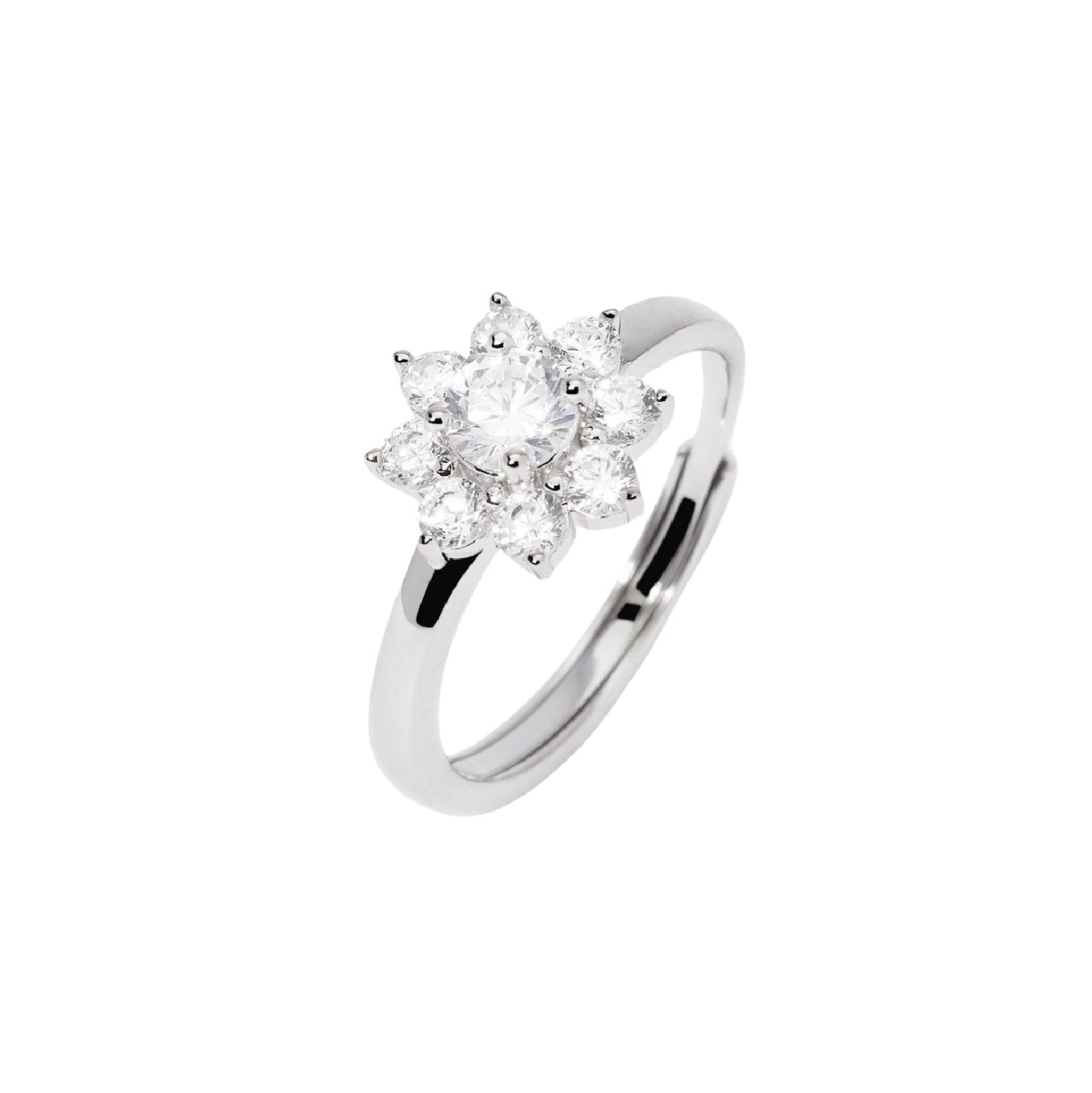 Anello da donna Mabina in argento rodio con zirconi a fiore Regolabile dalla 9 alla 17