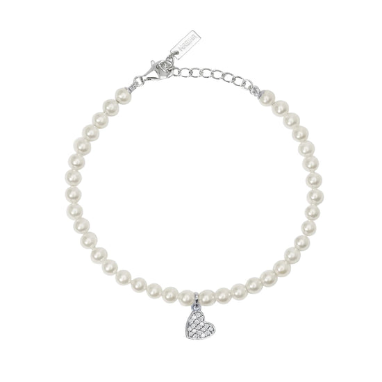 Bracciale con pendente Mabina argento con perle e zirconi cuore L 19 cm