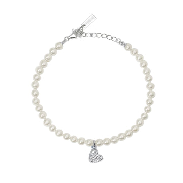 Bracciale con pendente Mabina argento con perle e zirconi cuore L 19 cm