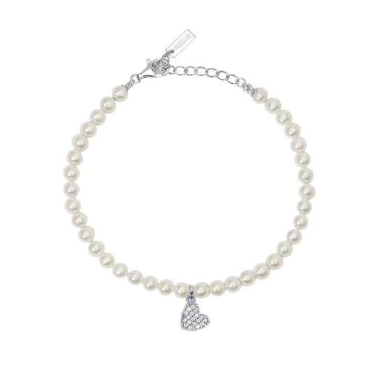 Bracciale con pendente Mabina argento con perle e zirconi cuore L 19 cm