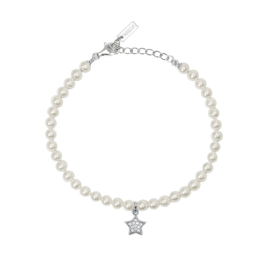 Bracciale con pendente Mabina argento con perle e zirconi stella L 19 cm