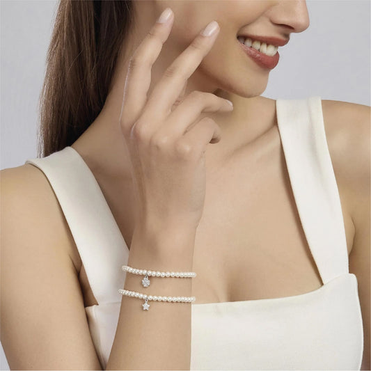 Bracciale con pendente Mabina argento con perle e zirconi stella L 19 cm