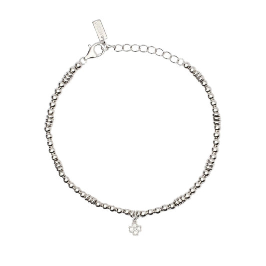 Bracciale con pendente Mabina argento e zirconi quadrifoglio L 19 cm