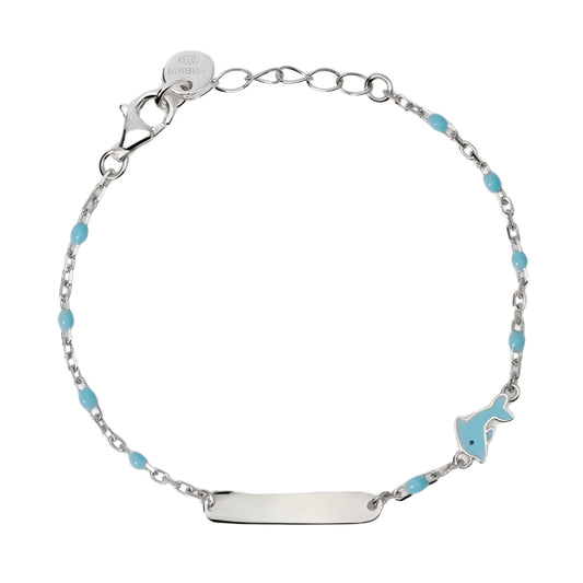 Bracciale argento e smalto Mabina Junior con delfino e piastrina Regolabile 12-14 cm