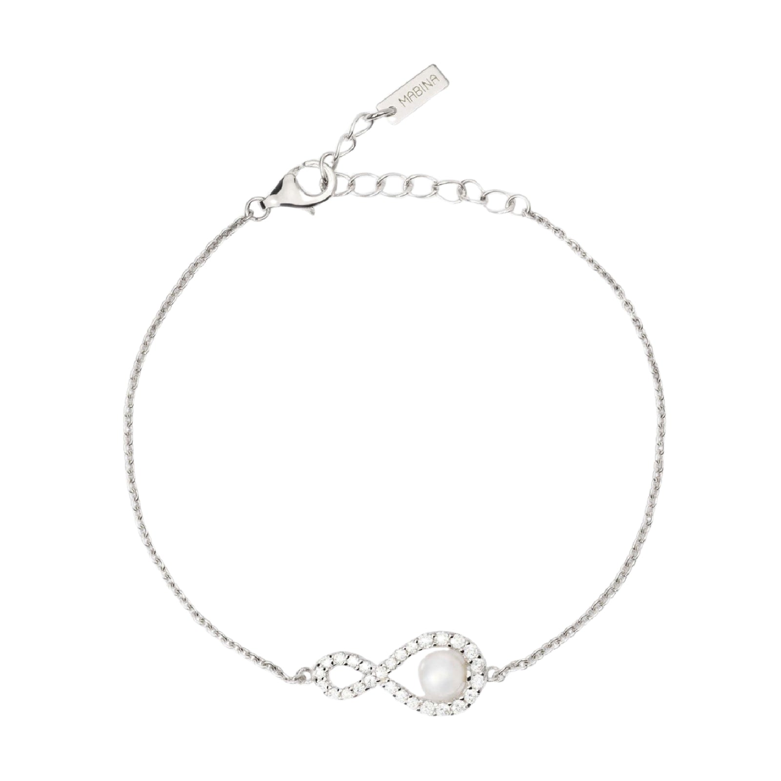 Bracciale Endless Mabina Gioielli in argento con zirconi e perla Regolabile 16-19 cm