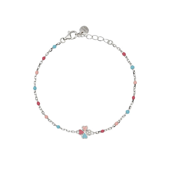 Bracciale catena Mabina argento zirconi smalto quadrifoglio Regolabile 14,5-16,5 cm